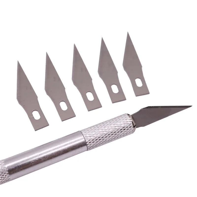 Non-Slip Metal Scalpel Knife Tools Kit + 5pcs Blades