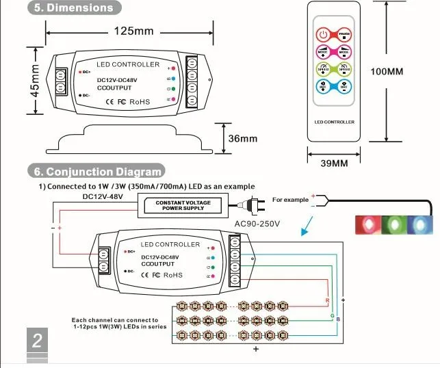 BC-361-CC перключатель RGB с РФ Беспроводной дистанционного DC12V-48V 350mA 700mA постоянного тока светодиодный контроллер полосы пропускания RGB для