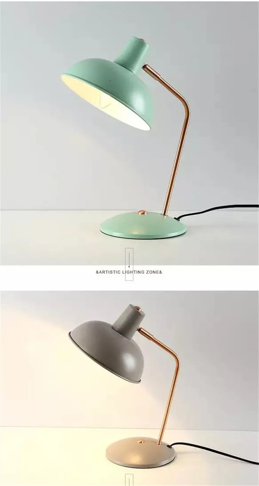 Modern Fashion Metal Table Lamp for Living Room Bedroom Study Offiee,Gray Blue Pink Green Wrought Iron Bedside Reading Lamp