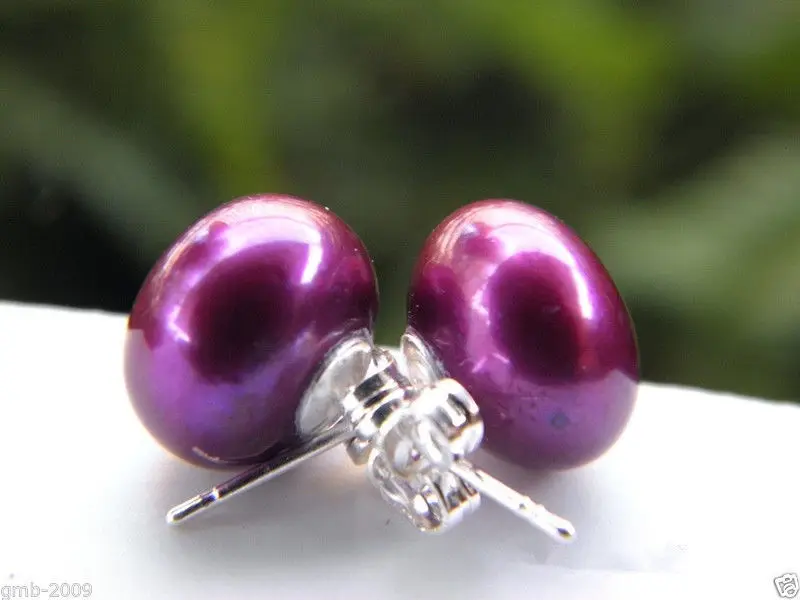 

hot sell new - Free shipping Natural 11-12mm Dark Purple Freshwater Pearl 925 Sterling Silvr Stud Earrings