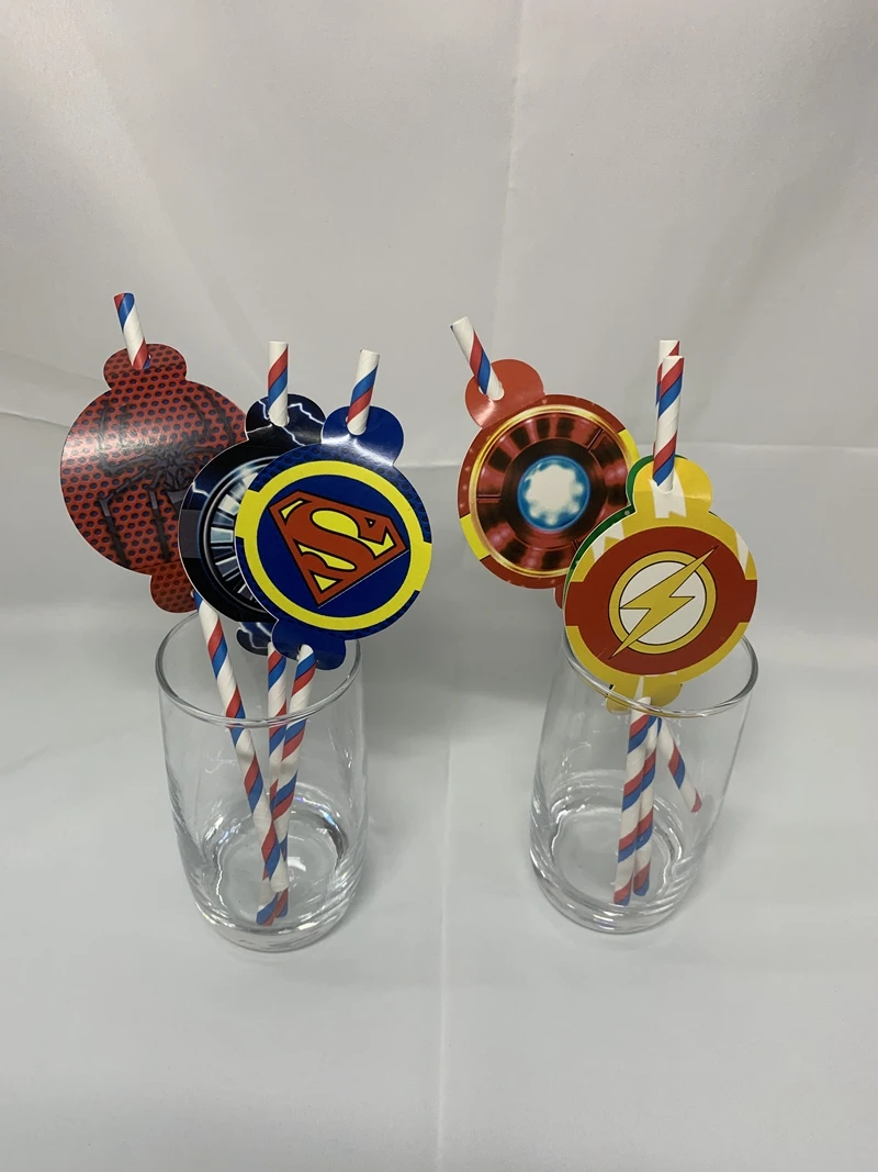 

16PCS Super Hero Justice League Avengers Movie theme straws party deco biodegradable paper straw tube eco friendly