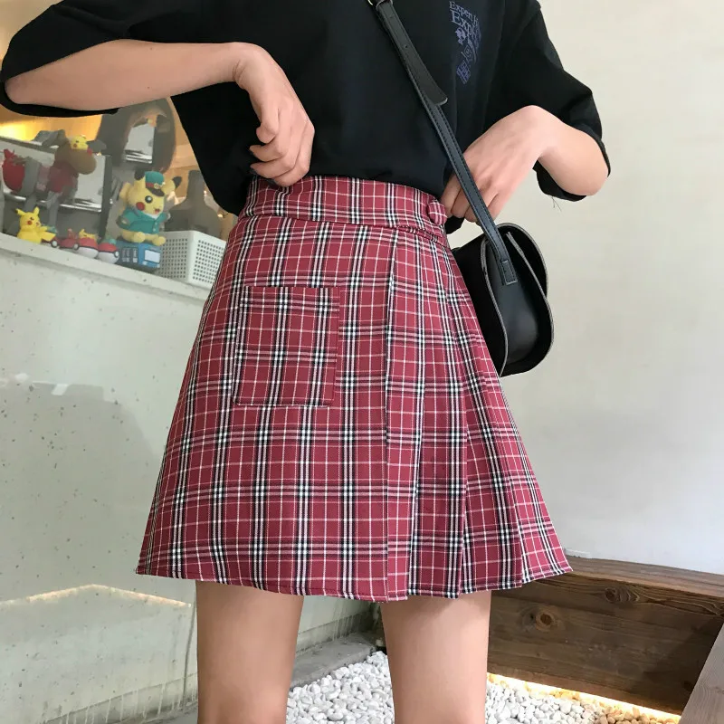 Ulzzang элегантный дизайн женская мини-юбка плиссе юбка Уличная Harajuku Kawaii Высокая талия юбка клетчатая плиссированная юбка школьницы
