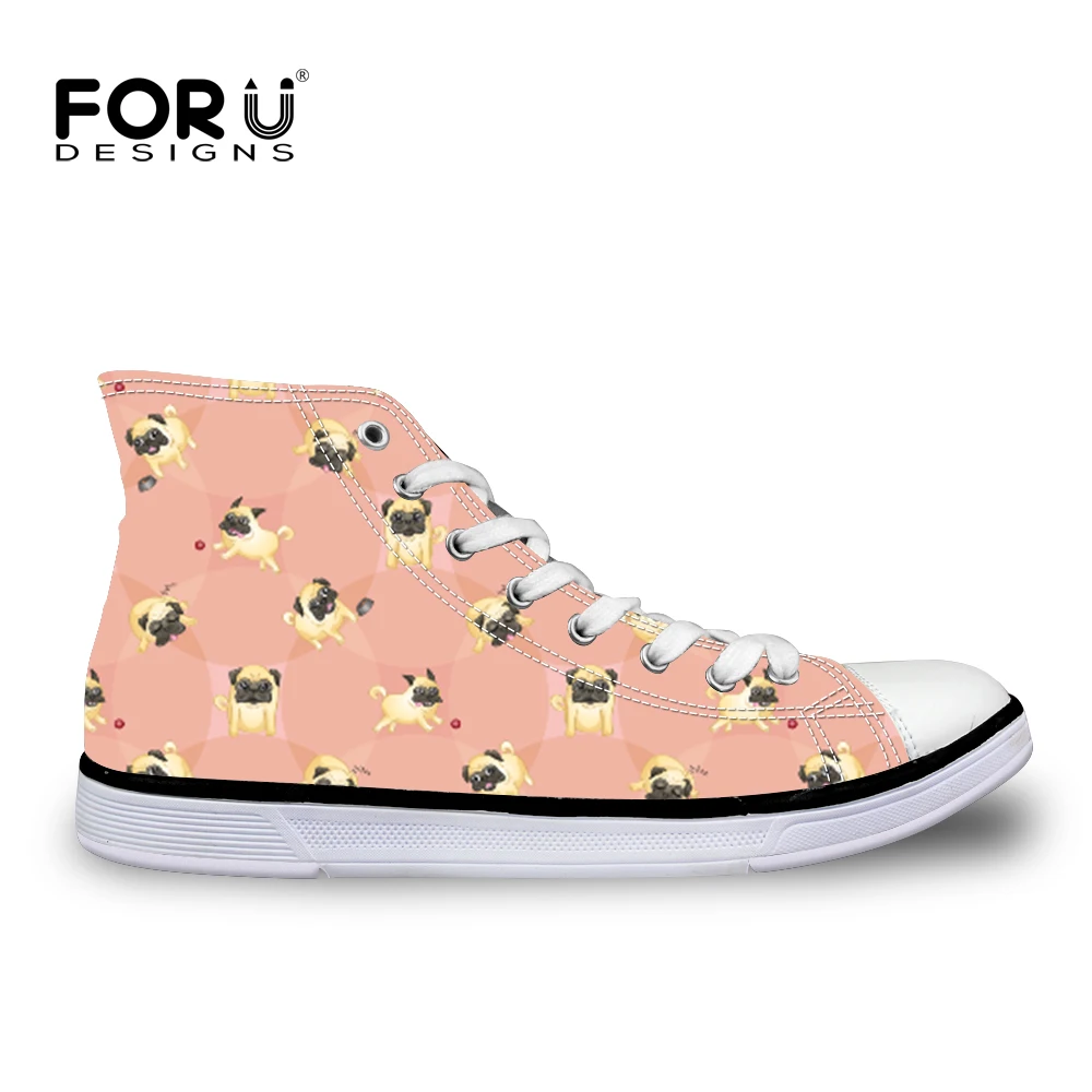

FORUDESIGNS Women Vulcanize Shoes Pug Dog Print for Ladies Casual Shoes Lace-Up High top Canvas Shoes Sneakers Woman Spring 2018