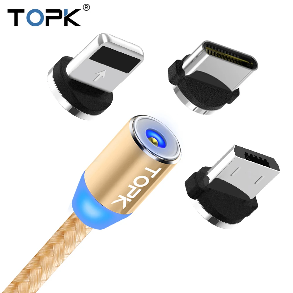

TOPK AM23 LED Magnetic Micro USB Cable USB C Cable For Samsung Xiaomi Huawei Android Mobile Phone Cables for iPhone X Xs Max