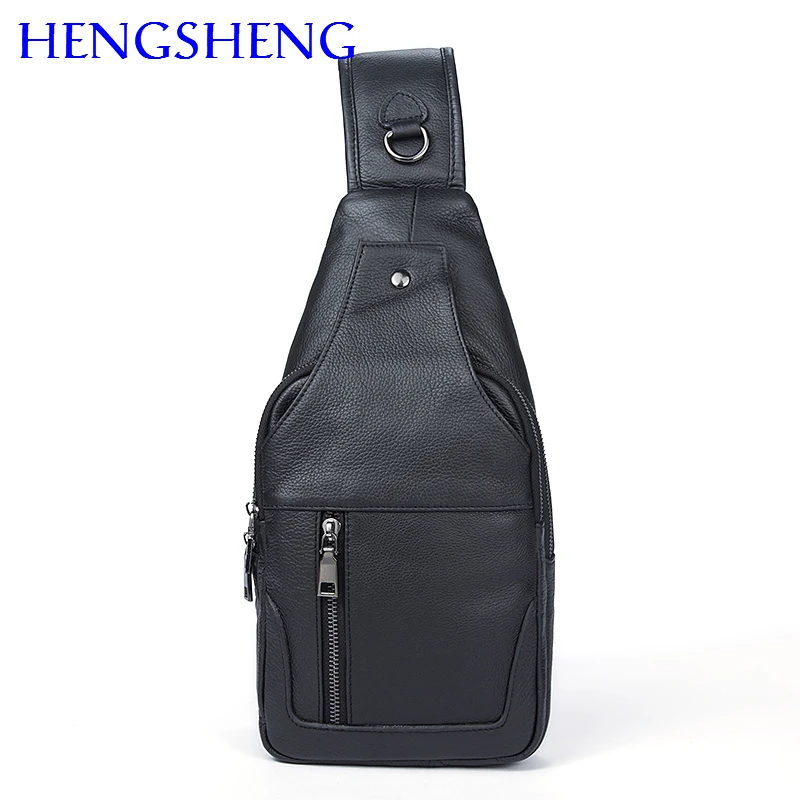 

Hengsheng hot selling genuine leather chest pack with top quality cow leather men chest bags for fashion business chest bag