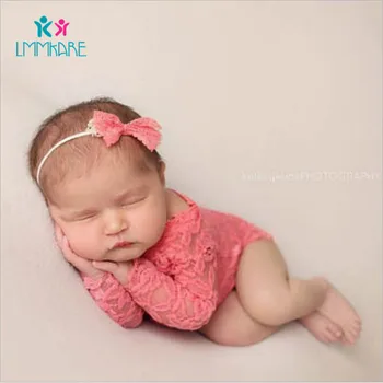 

Newborn Baby Bodysuit Sweet Lace Cllar Long Sleeve Baby Photography Clothes Bow Hair Strip Baby Triangular Crawling Jumpsuit