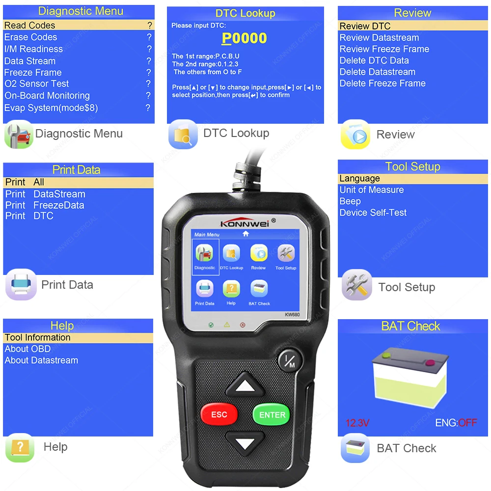 OBD2 сканер OBD Автомобильный диагностический инструмент KONNWEI KW680 считывание четких кодов ошибок русский OBD2 автомобильный сканер