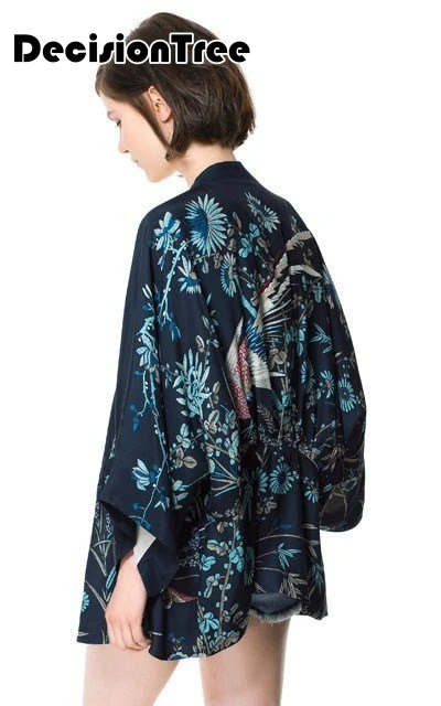 Японский стиль, темно-синее шелковое кимоно с вышивкой, традиционный юката, косплей, рукав "летучая мышь", повседневный женский кардиган