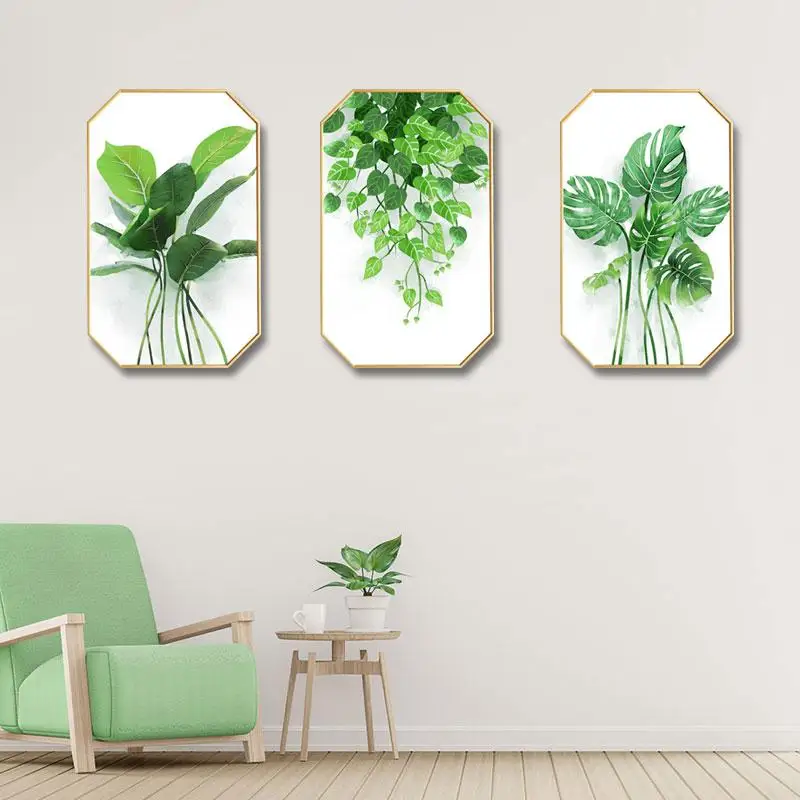 

Modern simplicity INS Home decoration customize Hotel restaurant mural Creative octagonal home Small fresh green leaves painting