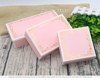 

3 Size Pink Gold Stamping Dessert bakery Boxes cookie food candy biscuit for wedding and festival party 100pcs/lot