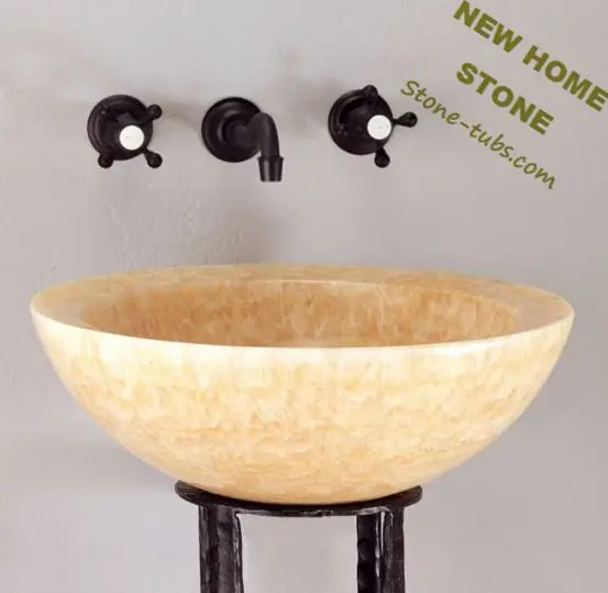 Natural Yellow Onyx Sink High Polished Round Bowl Wash Basin Bowl Onyx Wash Basin