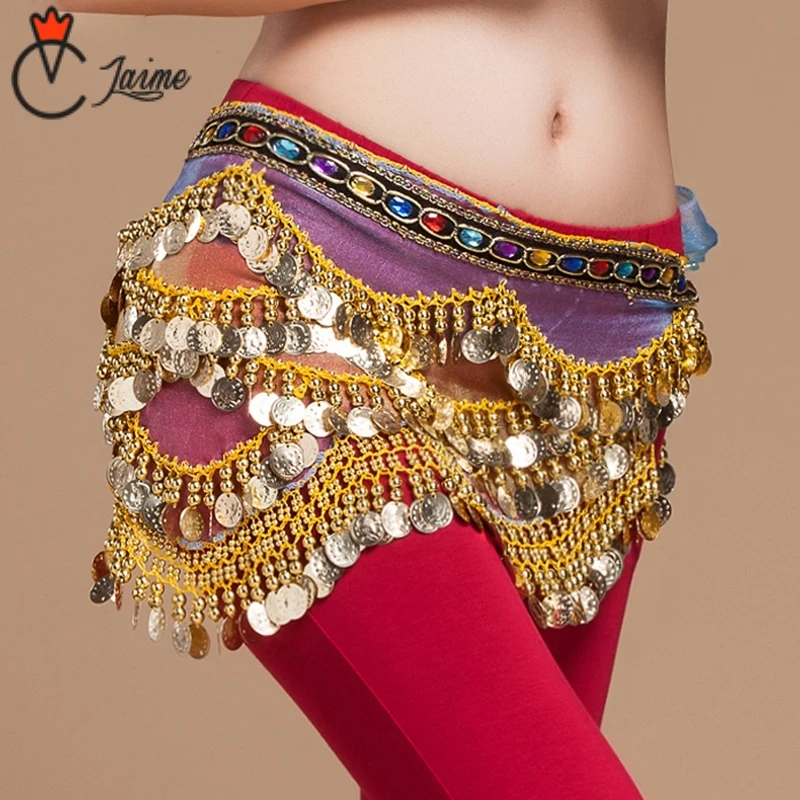 Cinturones de danza del vientre para mujer, Ropa de baile, cinturón de diamantes de imitación de colores, ajuste ajustable, monedas de oro 328, de cadera de Organza|Danza del vientre|