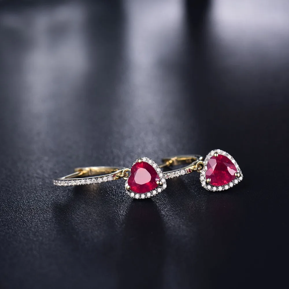 LOVERJEWELRY, Женские Ювелирные изделия, серьги-гвоздики, Ретро стиль, сердце, 6x6 мм, 14 к, желтое золото, бриллиант, модный подарок, красный рубин, серьги