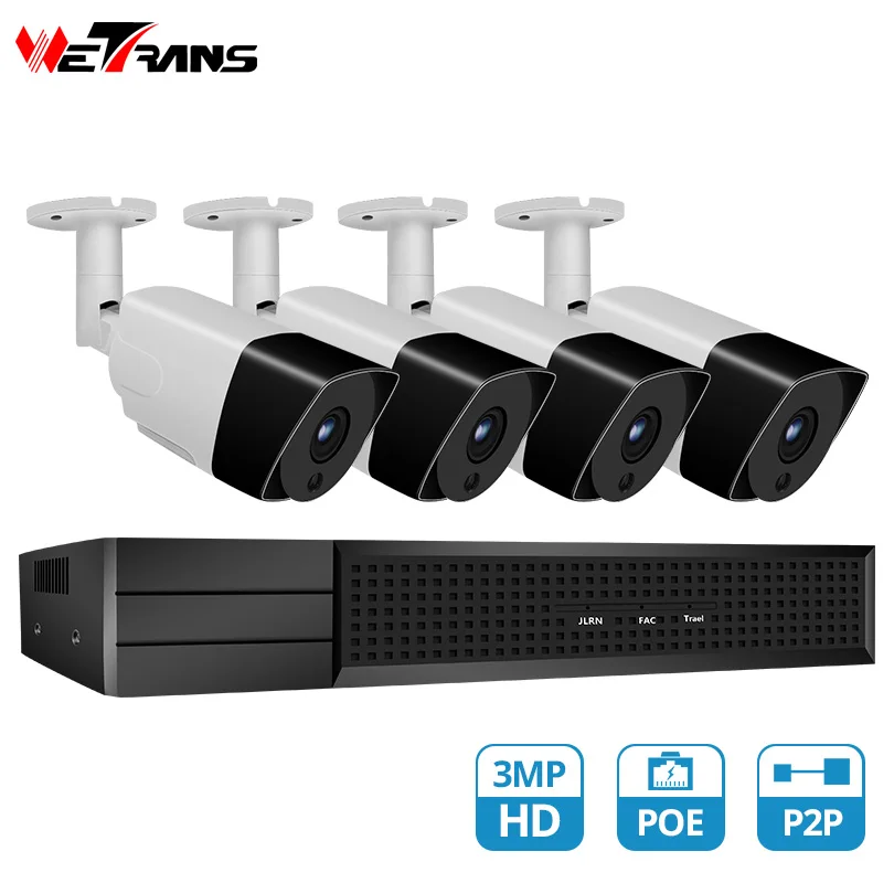 

Wetrans security camera system poe cctv kit 4ch nvr ip camera 1080P Audio P2P Alarm Outdoor Video Surveillance camera sistem
