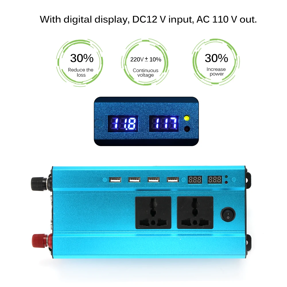 Onever 4000 Вт автомобильный инвертор светодиодный DC 12 В в AC 110 В синусоидальный преобразователь с 4 USB интерфейсами трансформатор напряжения адаптер зарядное устройство