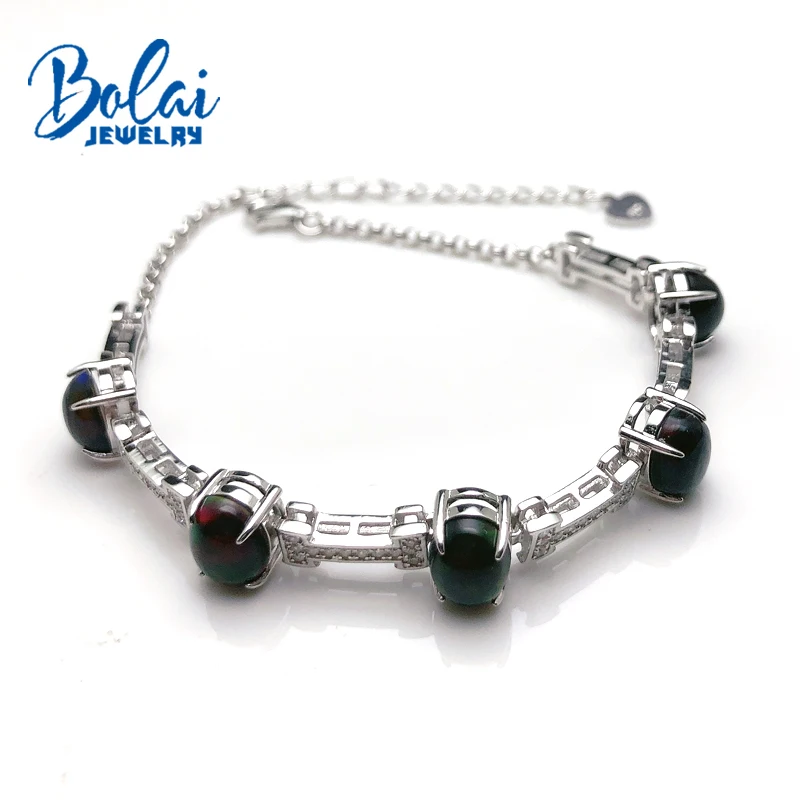 

Bolaijewelry,bright colour black opal oval 6*8mm gemstone Bracelet 925 sterling silver fine jewelry women daily wear gift