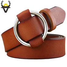 Ceintures en cuir véritable femmes | Boucle d'anneau ronde à la mode, ceintures pour femmes, qualité peau de vache ceinture féminine pour jeans largeur 2.8 cm