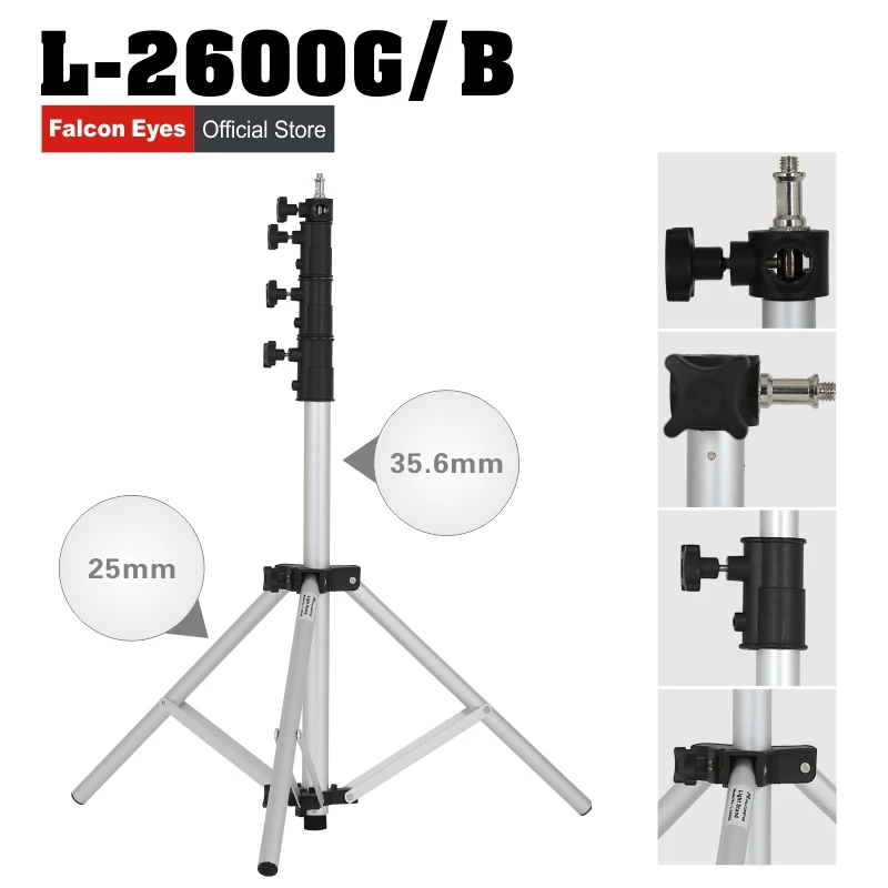 

Falcon Eyes Lightweight Light Stand Protable Adjustable Light Stands 4 Sections DSLR Camera Tripod L-2600G/B