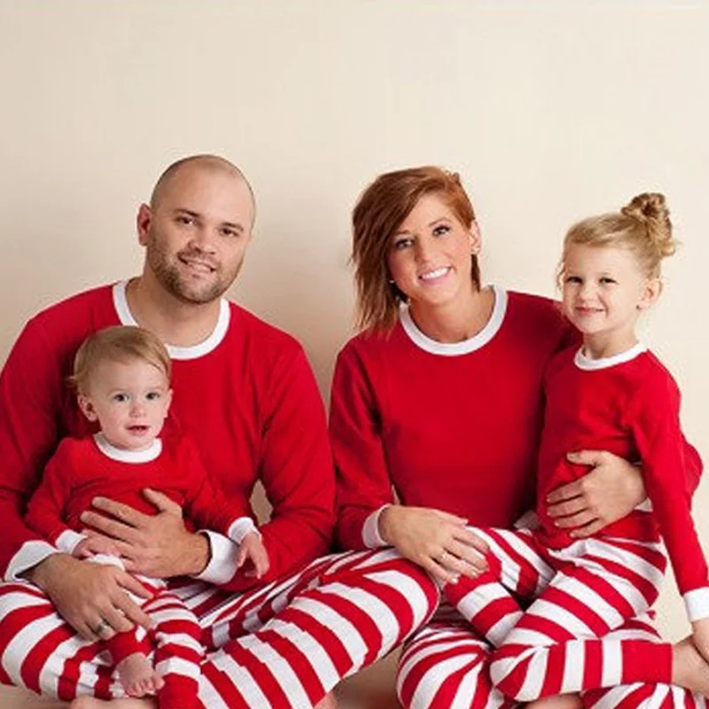 Рождественские пижамы для всей семьи в полоску для От 2 до 14 лет и S-XXL; пижамный комплект для всей семьи; Одинаковая одежда для всей семьи; Рождественский подарок