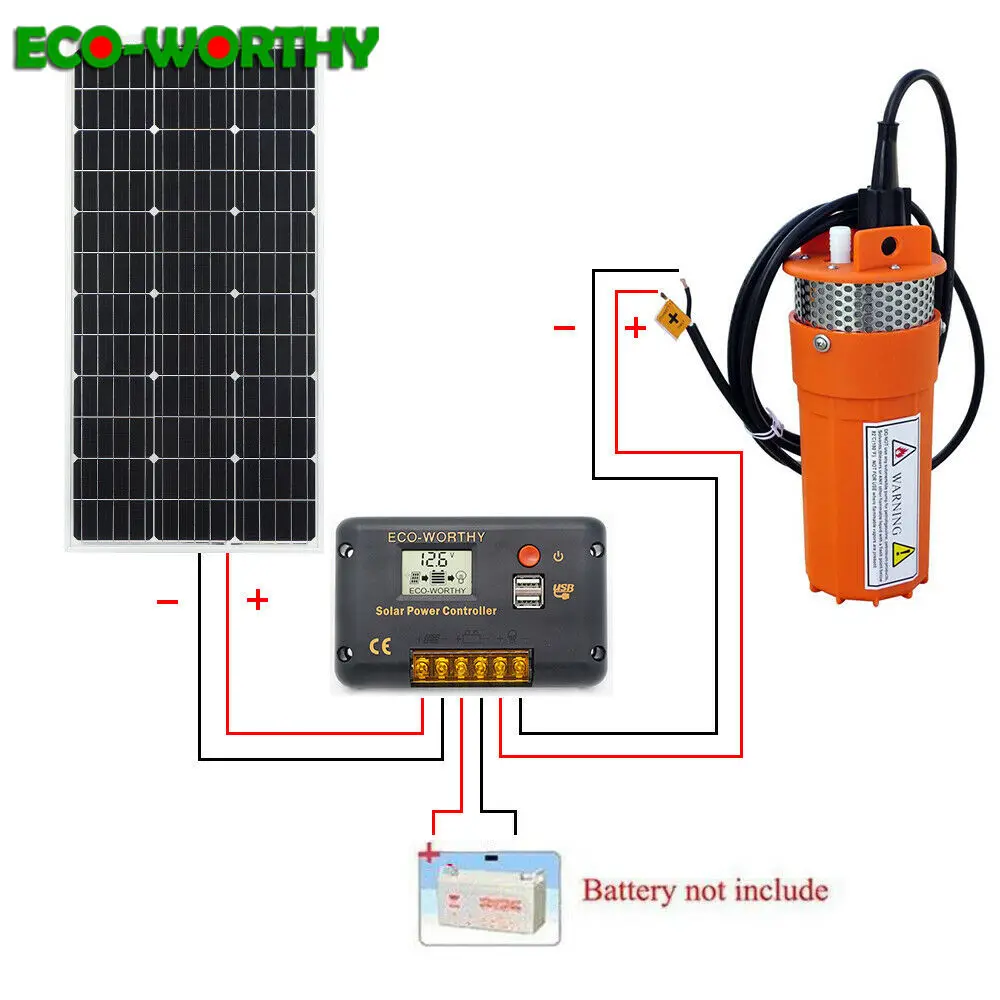 

ECOworthy 100W Solar Panel & 12V Deep Well Water Pump& 20A controller for Pond Home Ranch Irrigation solar power pump system kit