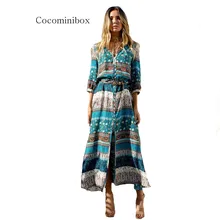 Verano de las mujeres de la vendimia de boho impreso botón sexy cuello en v de split correa long beach party dress plus size