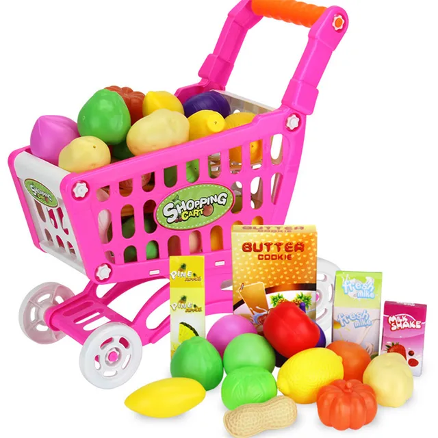  RedCrab Carrito de compras para niños, juguete de supermercado,  54 piezas, incluye carrito de comestibles, tarjeta de crédito, frutas y  verduras, accesorios de tienda para niños y niñas (verde) : Juguetes