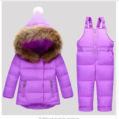 

Russia Winter Children Clothing Sets Jumpsuit Snow Jackets+bib Pant 2pcs Set Baby Boy Girls Duck Down Coats Jacket With Fur Hood