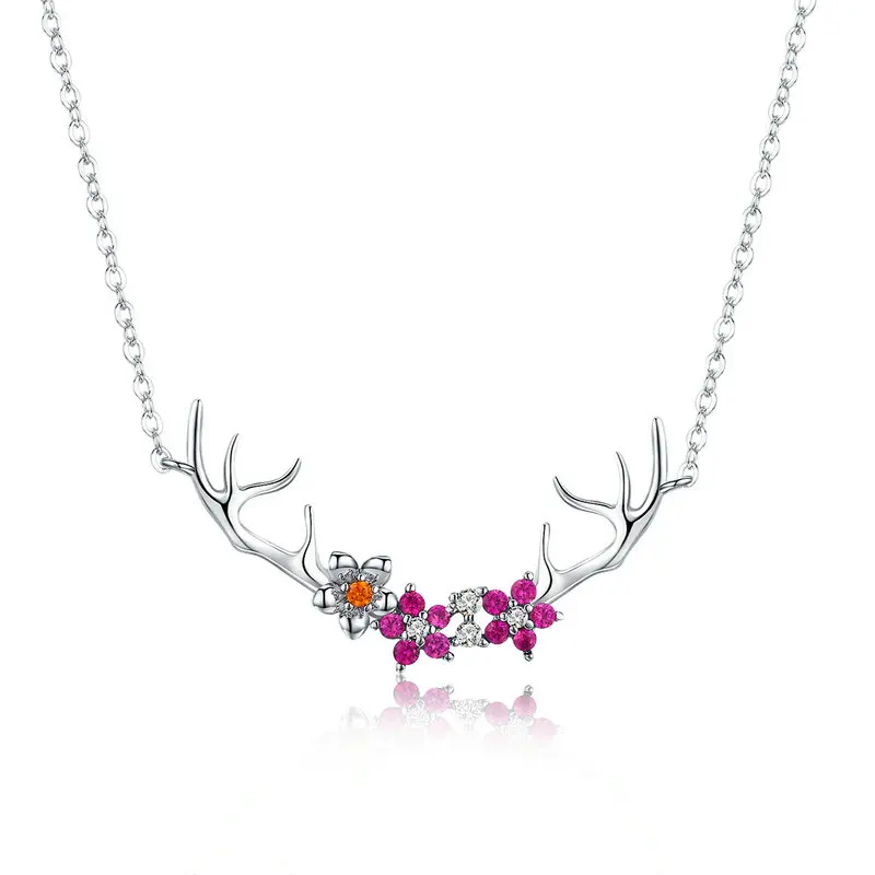 

ABAY 925 Sterling Silver Deer Flower Elk Flower Pendants Female Necklaces Collar Sterling Silver Jewelry Engagement Gift