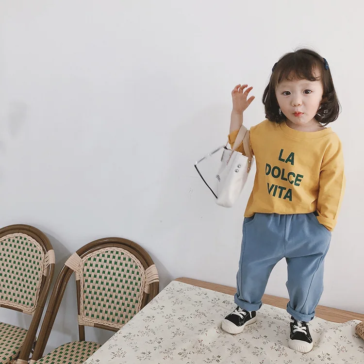 Корейский стиль; сезон весна-осень; хлопковые однотонные брюки с репкой для мальчиков и девочек; мягкие повседневные брюки для детей; От 1 до 7 лет