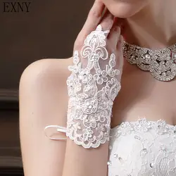 Для женщин митенки для невесты Элегантные Короткие блёстки белый/красный кружевная перчатка свадебные аксессуары