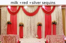 3X 6M Shiny Red Wedding Drape Backdrop Curtain With Sequins Swag Pleated For Wedding Banquet Decoration