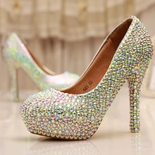 Cinderella Crystal Shoes Nightclub High Heel Platform Shoes Bridal Wedding Shoes AB Crystal Glitter Rhinestone Party Prom Shoes