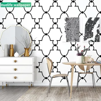 

Nordic style black and white plaid geometric pattern wallpaper living room bedroom shop restaurant TV background wall paper