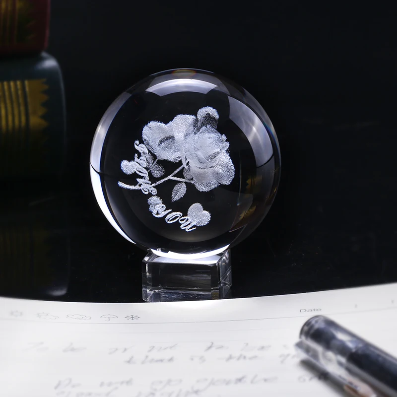 Details about  / Crystal Rose Ball 3D Flower Glass Sphere Globe Gift Ornament Home Decor 60mm