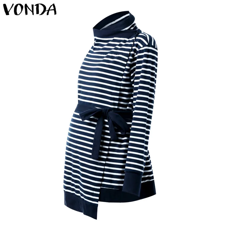 VONDA Осень Одежда для беременных женщин, ежедневные свободные с длинным рукавом полосатая блузка рубашка верхняя одежда для беременных Топы 5XL