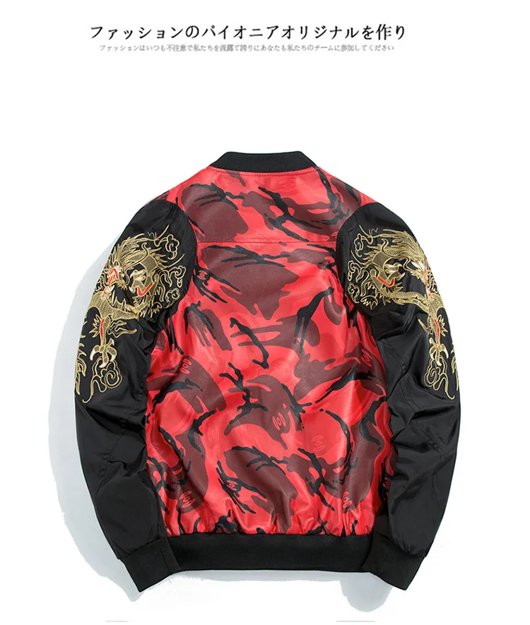 

Yifsion Men's Couples Jacket Embroidered Dragon Camouflage PU Leather Bomber Coat