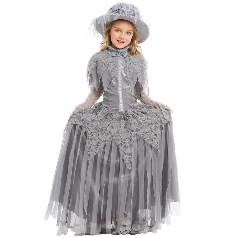 Роскошный костюм невесты для девочек, косплей, детское платье принцессы на Хэллоуин, одежда, костюм на Хэллоуин для детей