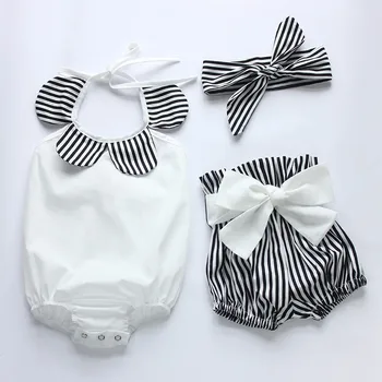 

Hot Sale Newborn Infant Baby Girl Bodysuit + Shorts Bottoms Headband 3pcs Outfits Set Clothes Summer