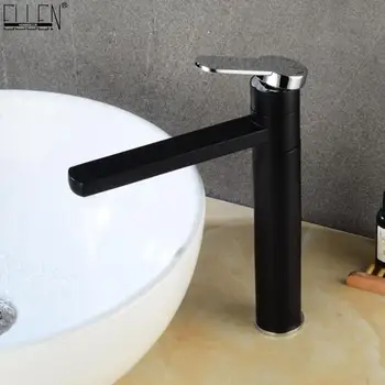 

Hot Cold Mixer Tall Faucets Black Bathroom Basin Sink Tap Deck Mounted Vessel Sink Faucet Mixer ELK1410