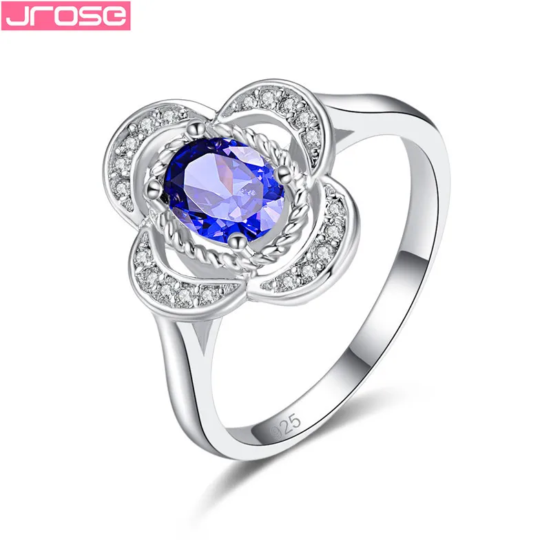 JROSE Blue Cubic Zircon White Crystal Rings For Women Charms Flower Jewelry Exquisite Bijoux Fashion bague femme argent 925 | Украшения и