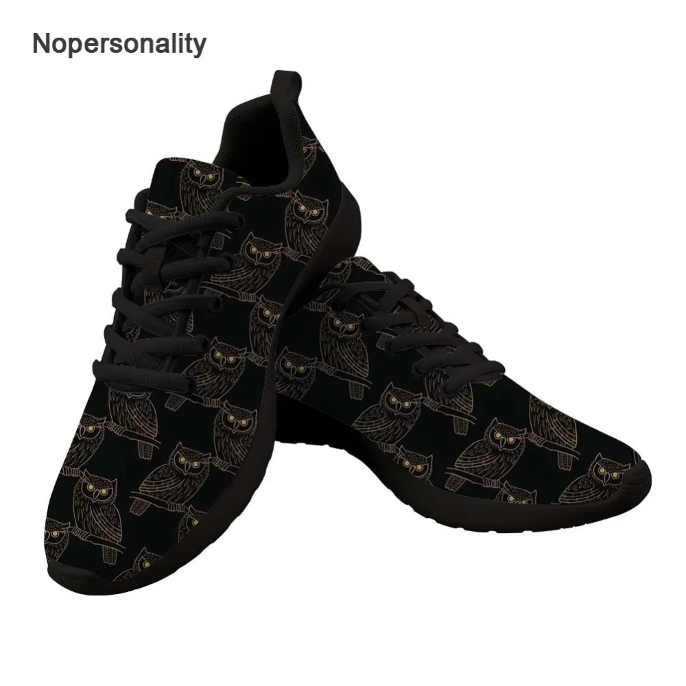 

Nopersonality Black Owl Print Vulcanize Shoes for Men Breathable Casual Male Mesh Shoes Comfortable Lace Up Sneakers Lighweight