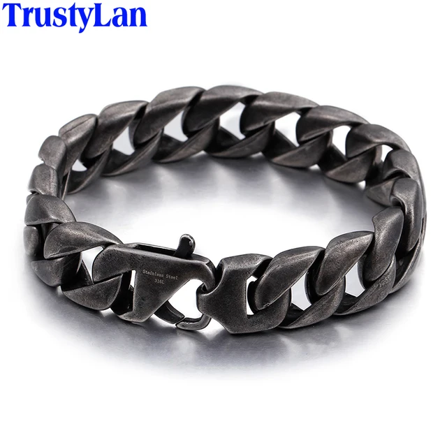 Trustylan Vintage Black Stainless Steel Men Bracelet 15mm Wide S Trustylan Vintage Black Stainless Steel Men Bracelet 15mm Wide S Chain Bracelets Bangles Armband Jewelry