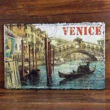 Высокое качество yrjj-00" Венеция" Винтаж Металл живопись наклейки в ретро стиле крючок паб обои декор росписи Плакат ремесло 20x30 см