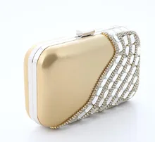 Frauen Strass Abendtasche Gold Kette Kupplung Geldbörse Luxus Braut Hochzeit Dinner-Party Umhängetasche Lila SMYCYX-A0024