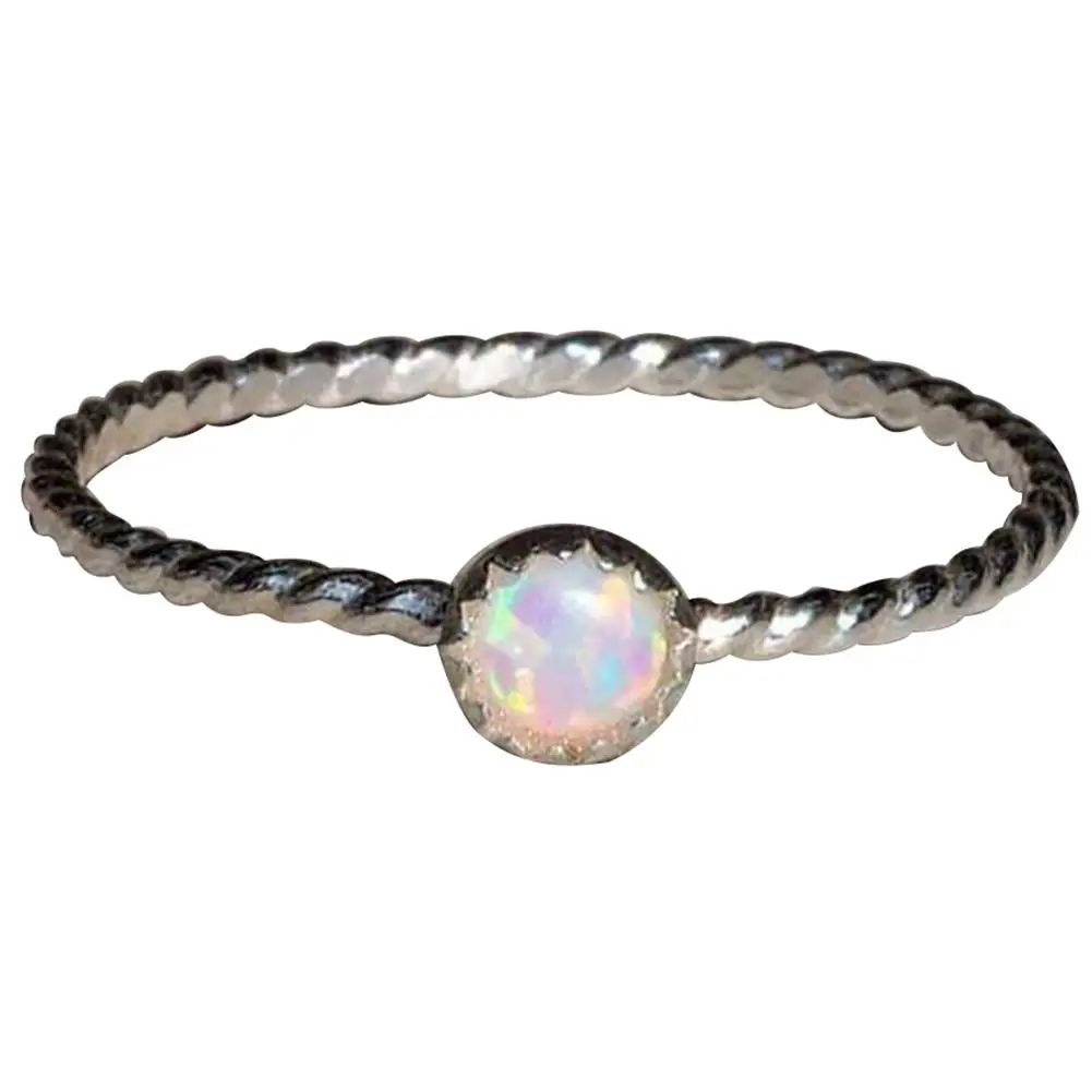 Wedding Sliver Plated Rings Women Round Faux Opal Inlaid Finger Ring Jewelry Engagement Party Gift New