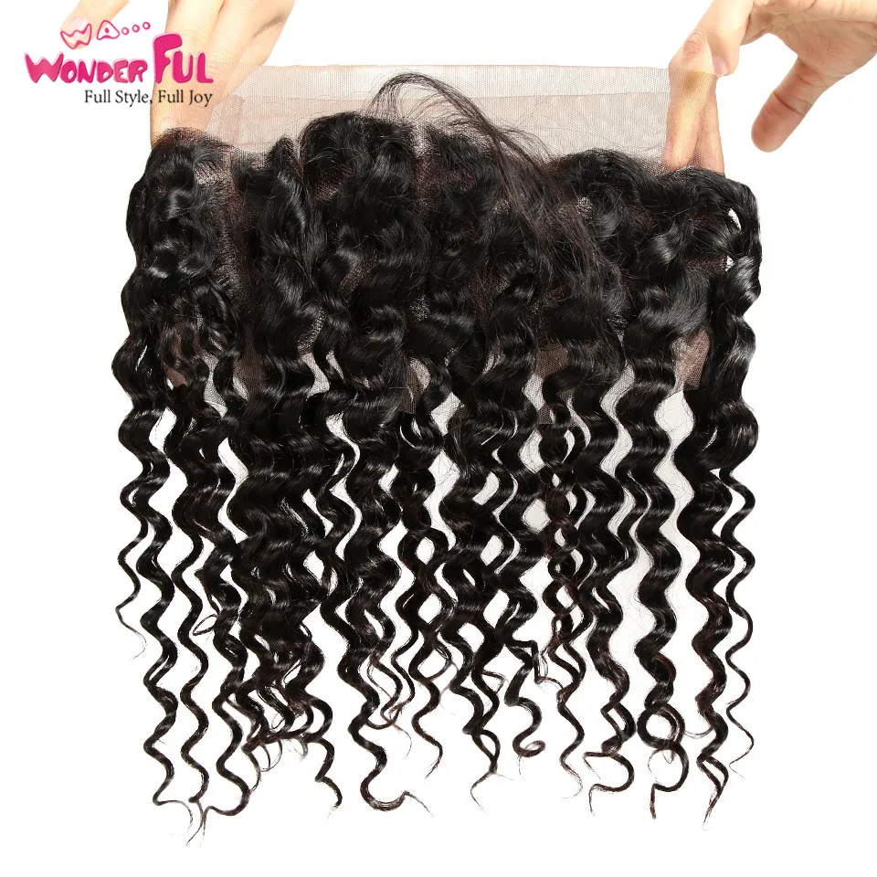 WA...Wonderful Brazilian Deep Wave Closure 360 Lace Frontal with Baby Hair Free Part Remy Human Hair Closure Natural Color 8-20\