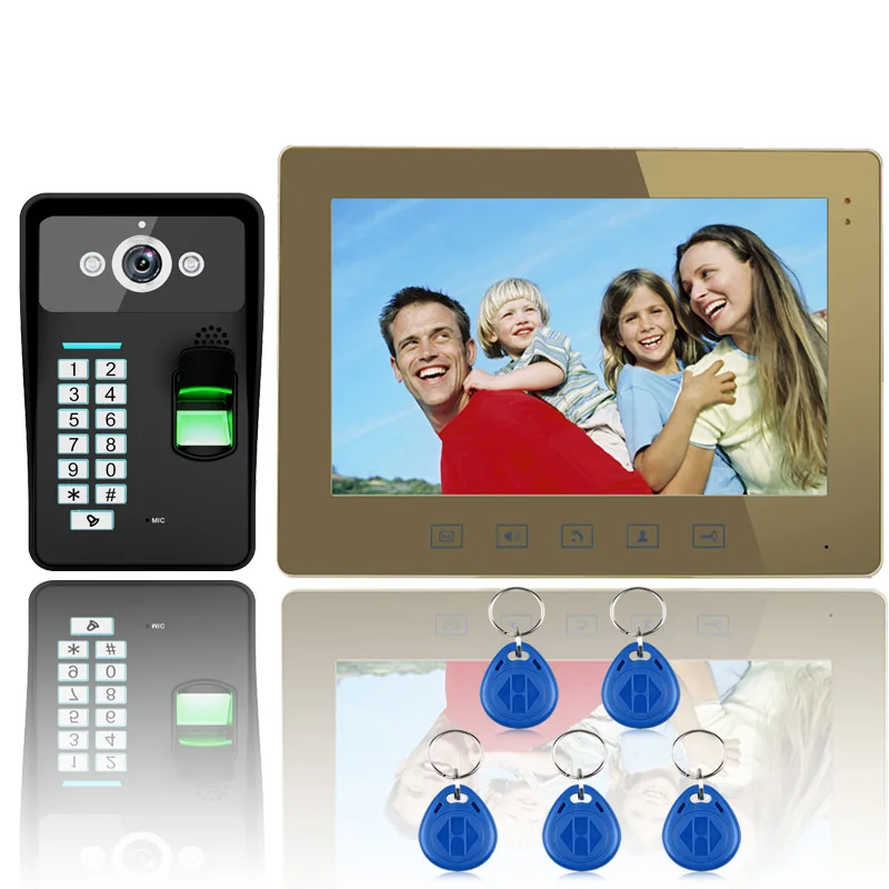 Free Shipping Ennio Touch Key 10 inch Lcd Fingerprint Recognition Video Door Phone Intercom System IR Camera HD 1000 TV Line