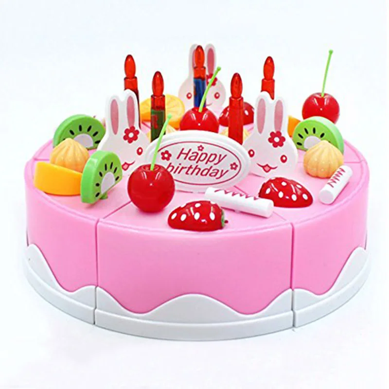 2017 heißer Verkauf 54 stücke Spiel Kunststoff Lebensmittel Set Kinder Geschenk Geburtstag Kuchen mit Schneidmesser, Teekanne und Tassen Baby Spielzeug