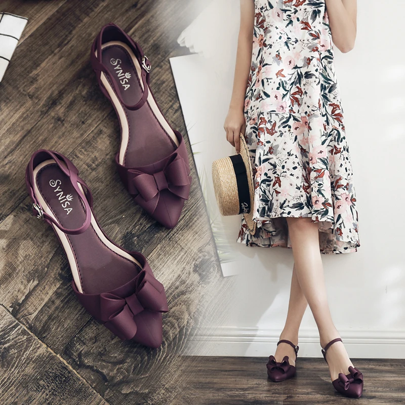 

SLHJC Women Jelly Flats Shoes Summer Shallow Mouth Pointy Toe Bowknot Buckle Sandals Rain Shoes Anti Slides Flat Heel Cozy Flats