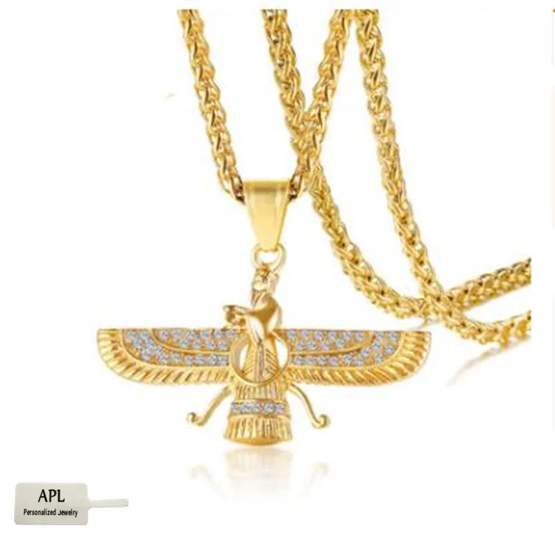 

APL-2019 New Jewelry Golden Retro-Soloasian Symbol Faravaha Men's Pendant Titanium Steel Inserted Water Drill
